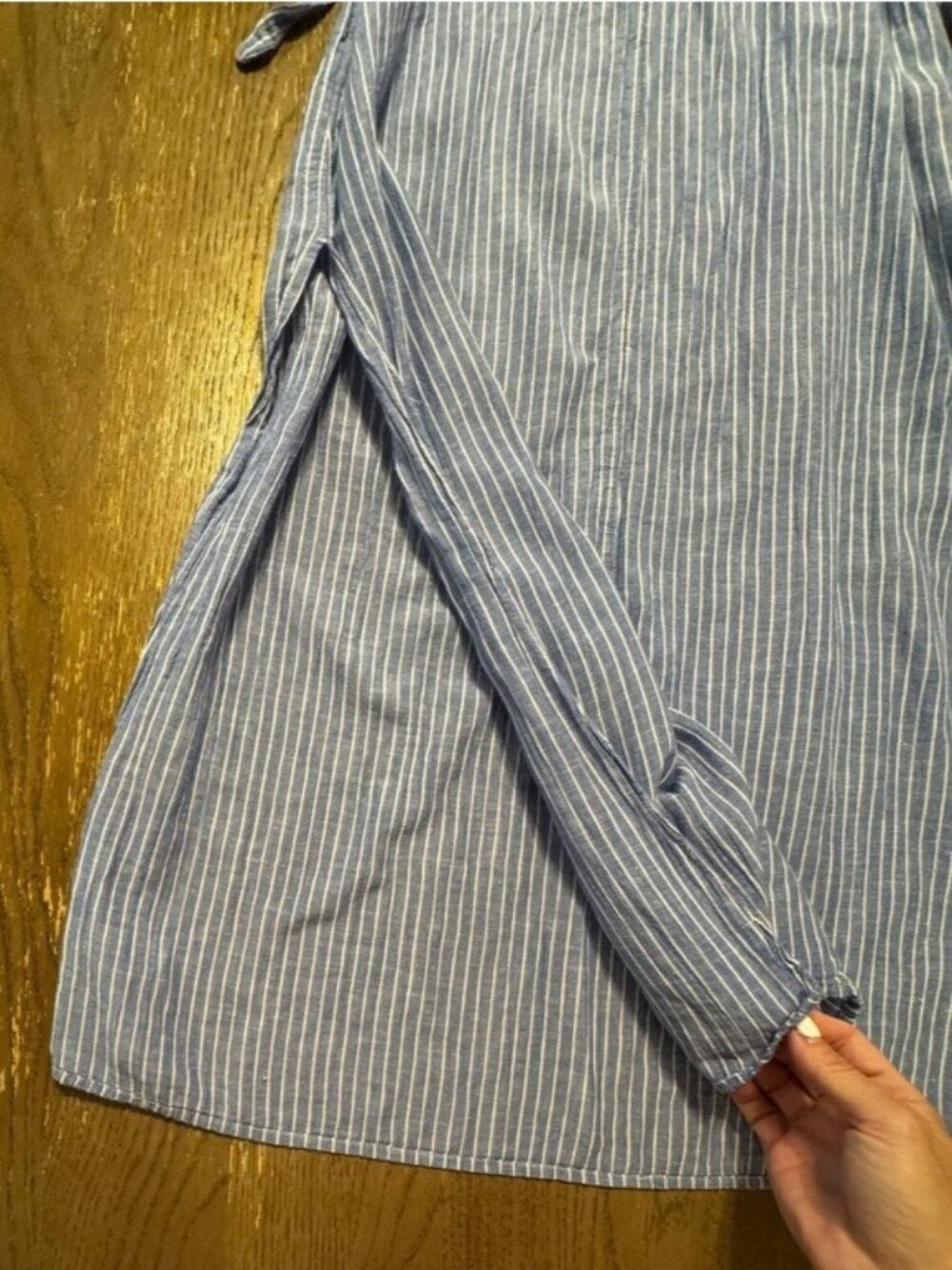 Love by Gap Stripe Crinkle Gauze Shirt Dress Cotton Linen Belt Soft Maxi Slits - Picture 5 of 10